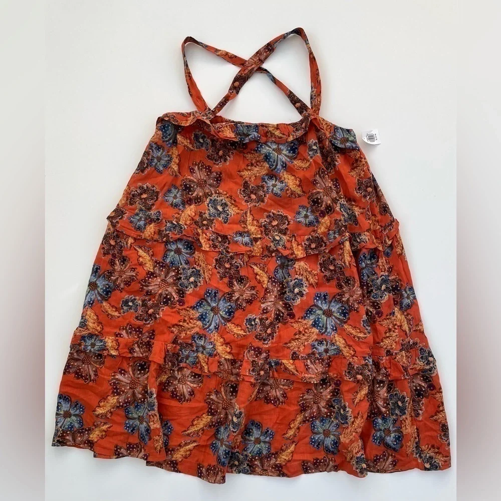 Old Navy Girl's Orange Floral Printed Sleeveless Tiered Swing Dress XL 14-16 NWT